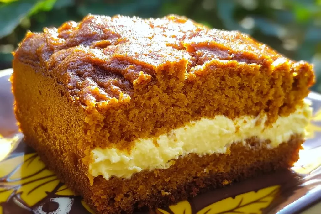 Freshly baked pumpkin cream cheese bread with a creamy swirl