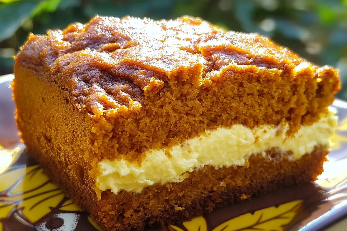 Freshly baked pumpkin cream cheese bread with a creamy swirl